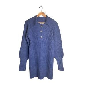 Umgee Sweater Dress Cobalt Blue Cable Knit Medium Stretch Pointed Collar NWT